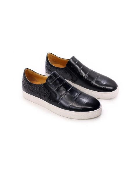 BLACK GOVERNORS ALLIGATOR AND REPTILE SKIN MIX SNEAKERS