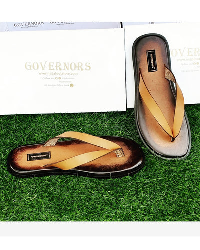 GOVERNORS BURNT BROWN SIMPLE SLIPPERS l LEATHER SOLE
