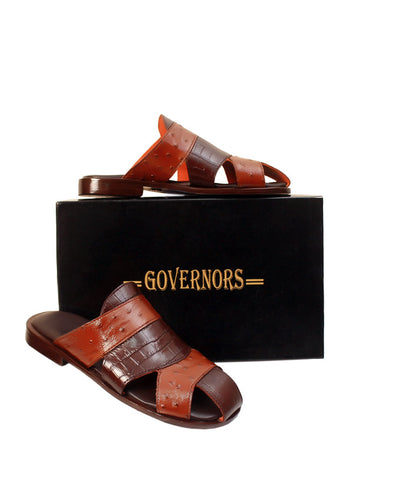 Brown Two Toned Skin Leather Slippers (Brown Insole)