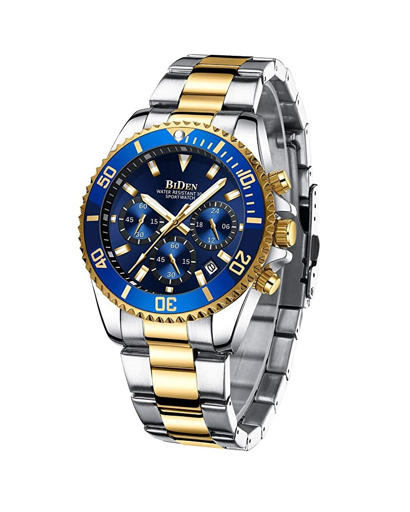 BIDEN SUBMARINE HOMAGE LUXURY WATCH - GOLD & BLUE DIAL DETAIL