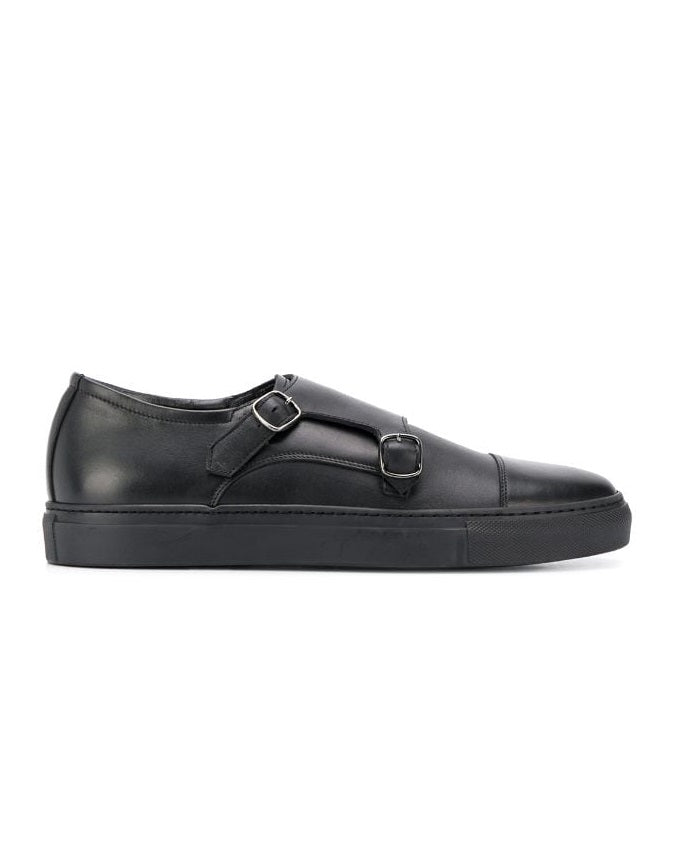 BLACK DOUBLE BUCKLE MONK-STRAP SNEAKERS