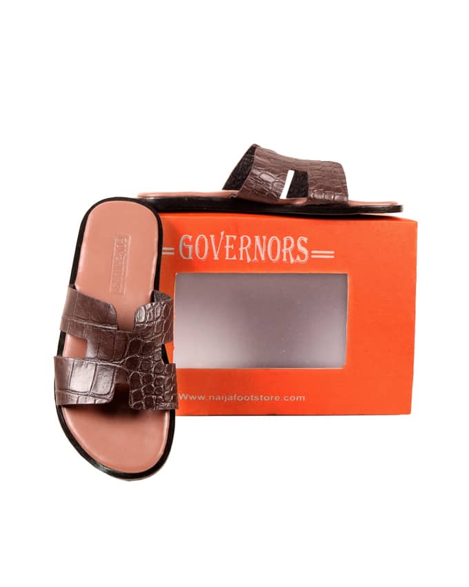 Brown Alligator Skin H-desgn Leather Slides