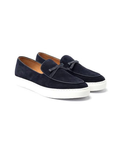 Black Suede Governors Sneakers Plimsolls with Bowtie Tassel Detail