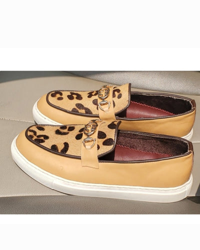 LEOPARD SKIN MIX BELGIAN GOVERNORS LEATHER SNEAKERS - WHITE SOLE