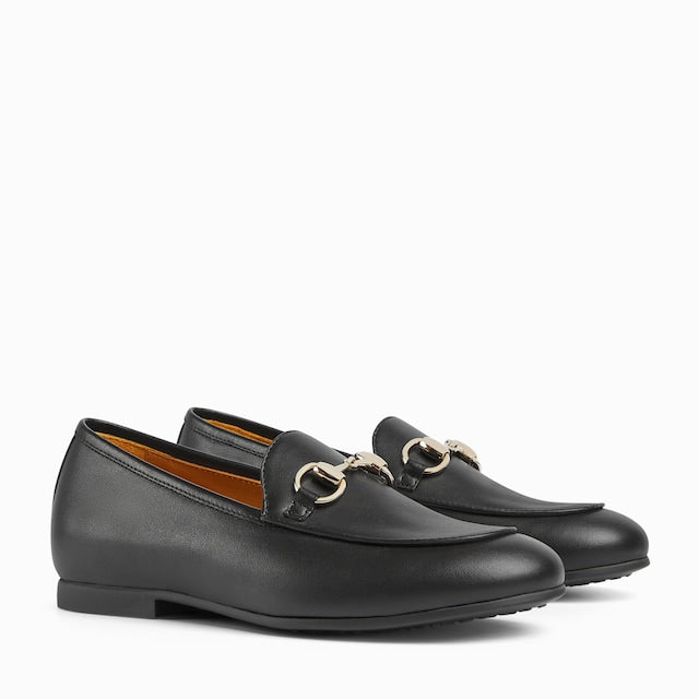 Black Loafers shoes with Horsebit chain detail