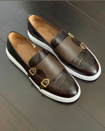 GOVERNORS DARK BROWN ALLIGATOR DOUBLE MONKSTRAP LEATHER SNEAKERS