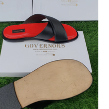 GOVERNORS RED AND BLACK HERCULEAN LEATHER SLIPPERS