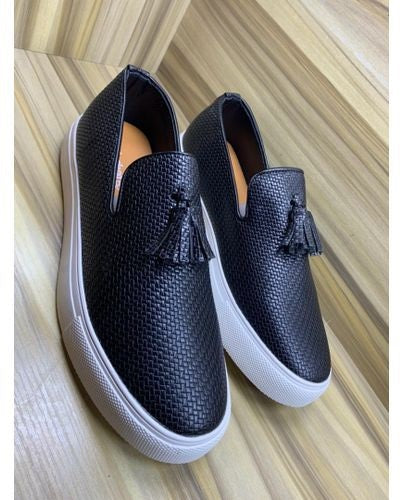BLACK GOVERNORS NETTED TATTED LEATHER SNEAKERS