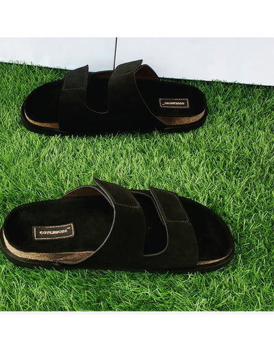 SUEDE BLACK GOVERNORS DOUBLE STEP PLASTER CORK SLIDES