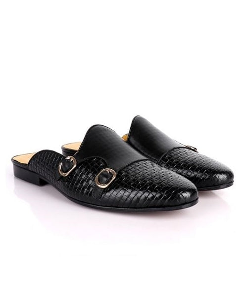 BLACK GOVERNORS NETTED DESIGN LEATHER HALF SHOES