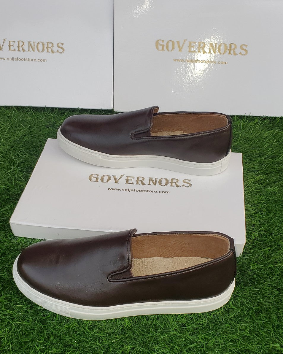DARK BROWN GOVERNORS LEATHER SNEAKERS | WHITE SOLE