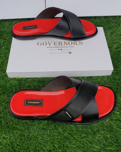 GOVERNORS RED AND BLACK HERCULEAN LEATHER SLIPPERS