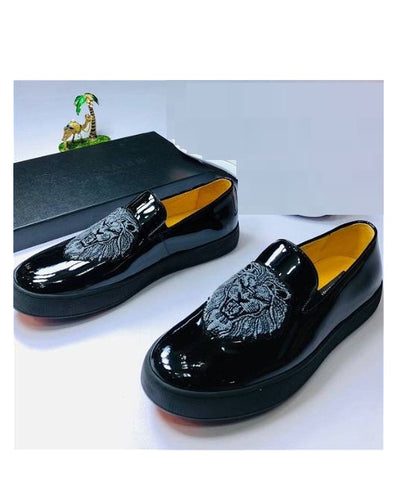 BLACK GOVERNORS WETLOOKS LION HEAD SNEAKERS | BLACK SOLE