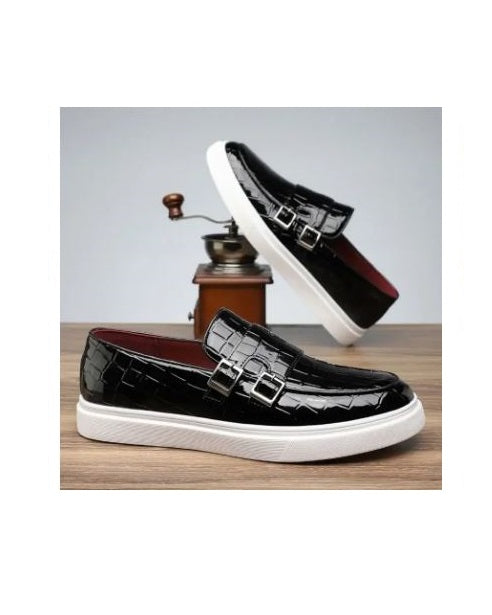 BLACK GOVERNORS PATENT ALLIGATOR DOUBLE MONK SNEAKERS