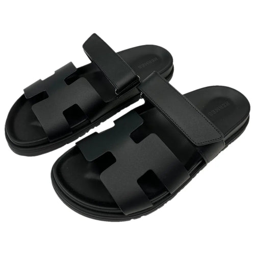 Governors H VELCRO LEATHER SLIPPERS - BLACK