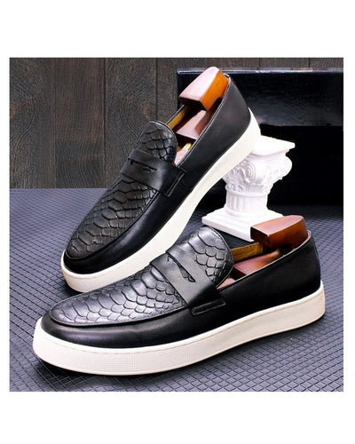 BLACK GOVERNORS FISH AND CALF LEATHER MIX SNEAKERS - WHITE SOLE