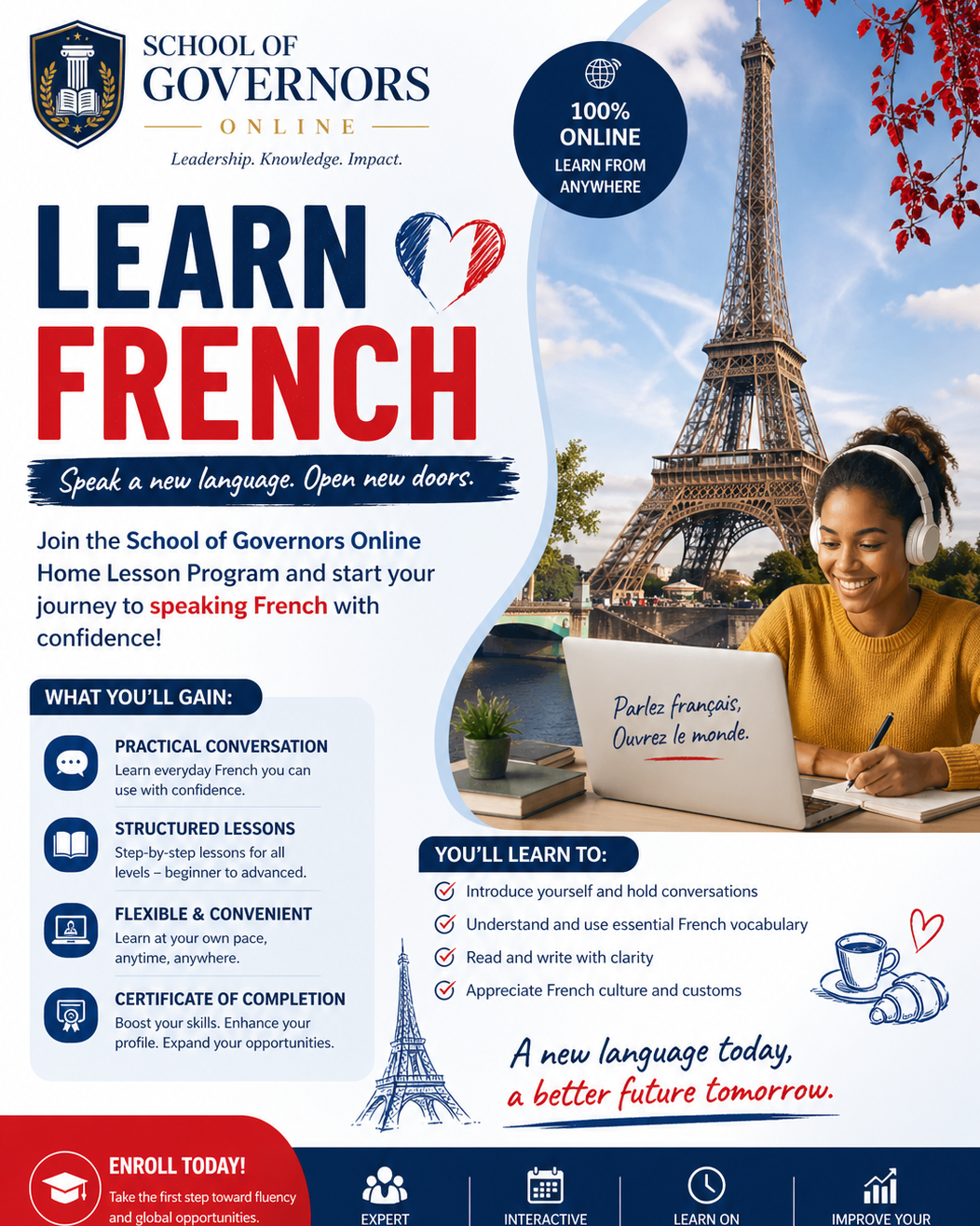 LEARN FRENCH ONLINE HOME LESSON  | SCHOOL OF GOVERNORS