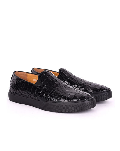 Governors Crocodile Leather All Black Plimsolls