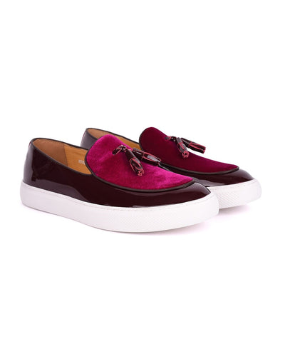 Governors Brown Patent Leather With Wine Velvet Plimsolls