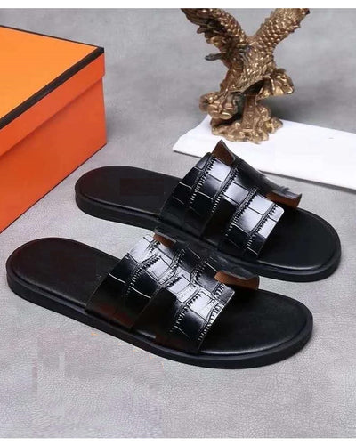 H  ALLIGATOR GOVERNORS SLIPPERS - BLACK