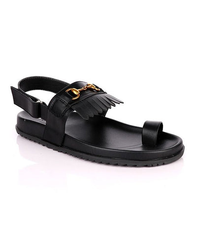 One Toe Black Finger Tassel Sandal