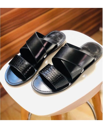 Baby Croc X Detail Leather Slippers