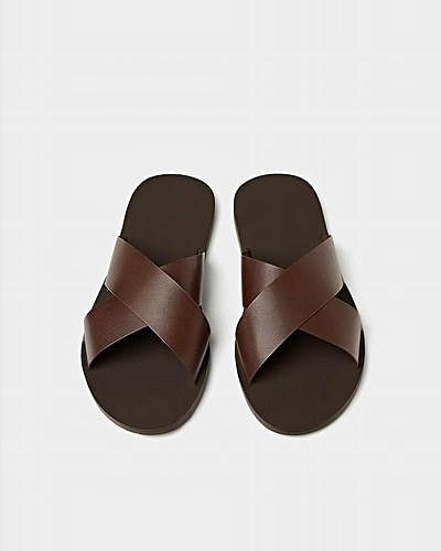 Brown Cross Leather Slippers