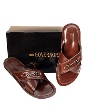 GOVERNORS BROWN CROSSTORN LEATHER SLIPPERS