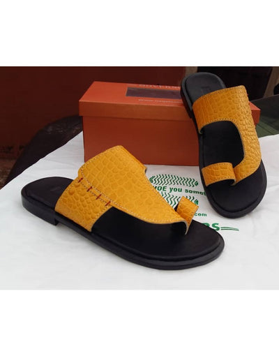 Alligator Skin Yellow Slippers For Men