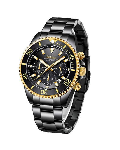 BIDEN SUBMARINE HOMAGE LUXURY WATCH -  BLACK WITH GOLD DIAL DETAIL