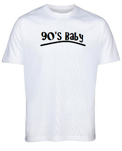 90's Baby by Lere's on white T-shirt