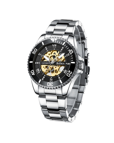 BIDEN AUTOMATIC SILVER WATCH (BLACK DIAL) - MECHANICAL