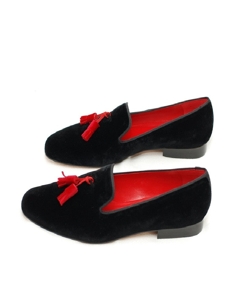 Black Suede loafers with red tuning