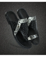 Governors Ostrich Kopa Slippers with Python Skin Chase - Black
