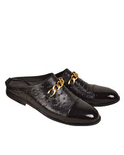 Ostrich Skin/Patent Fade Half Shoe with Chain Detail