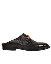 Ostrich Skin/Patent Fade Half Shoe with Chain Detail