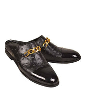 Ostrich Skin/Patent Fade Half Shoe with Chain Detail