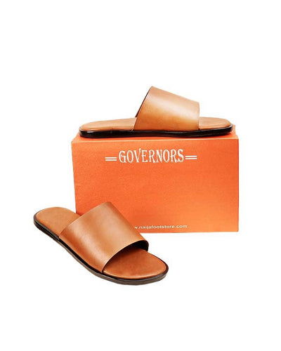 BROWN LEATHER SLIPON SLIDES