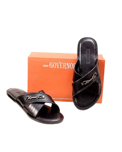 GOVERNORS BLACK CROSSTORN LEATHER SLIPPERS
