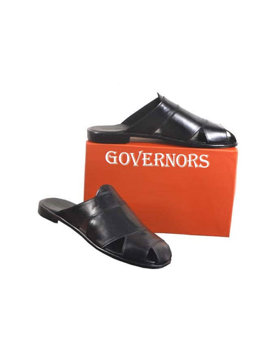 GOVERNORS ALL BLACK COVER LEATHER SLIPPERS