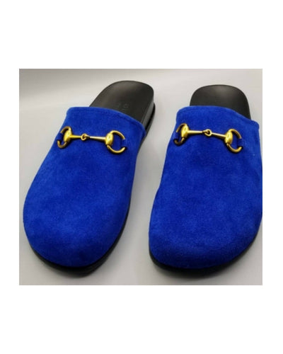 Men's Suede Flat Horsebit Shoe - Blue