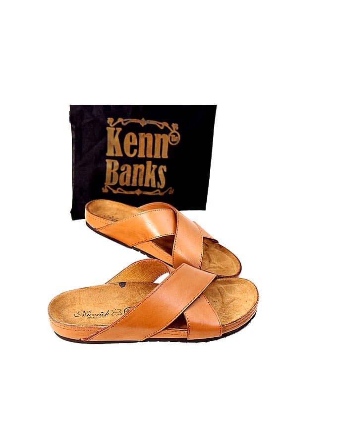 Kenn Banks Brown Cross Leather Slippers