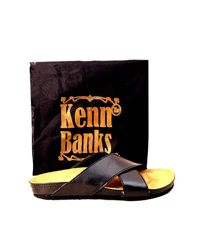 Kenn Banks Black Cross Leather Slippers