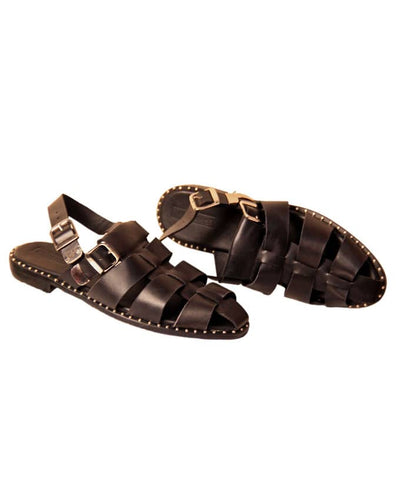 Matured Men Studded Sandal With Silver Buckle - BLACK