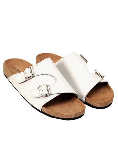 Kenn Banks Men Double Buckle Monksrap Slippers (White)