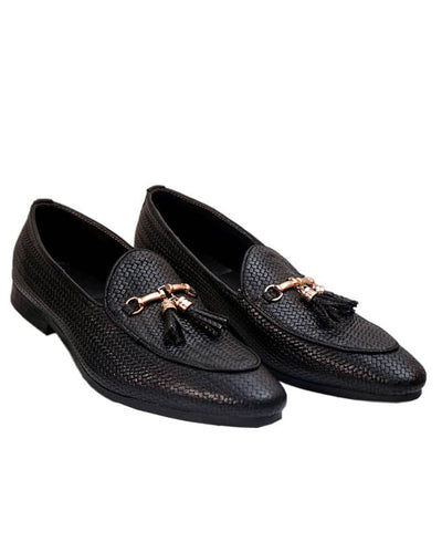 NET LEATHER BELGIAN LOAFERS - BLACK