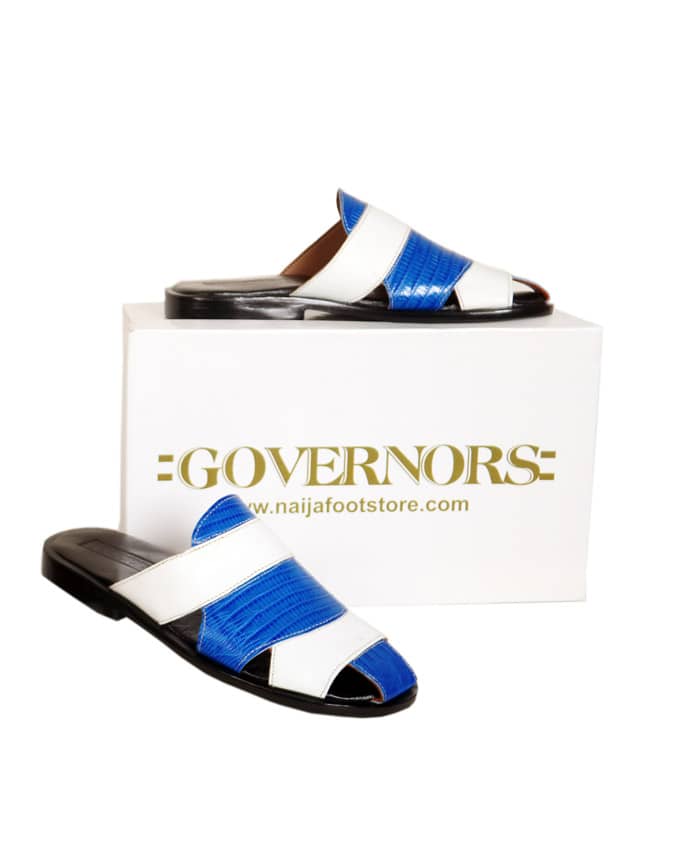Two Toned Governors Leather Slippers  - White/Blue
