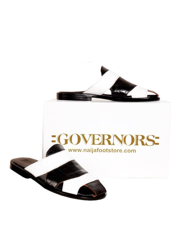 Two Toned Skin Governors Leather Slippers - White/Black