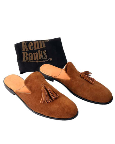 Men Suede Tassel Half Shoe - Brown