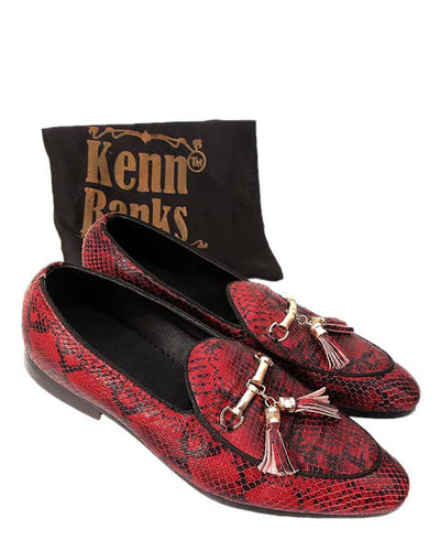 Kenn Banks Python Skin Belgian Loafers - Oxblood red